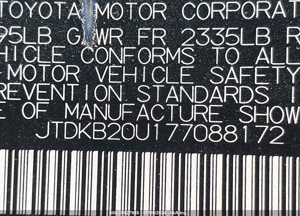 2007 TOYOTA PRIUS VIN: JTDKB20U177088172