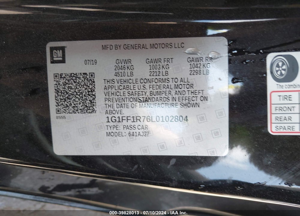 2020 CHEVROLET CAMARO RWD 1SS VIN: 1G1FF1R76L0102804