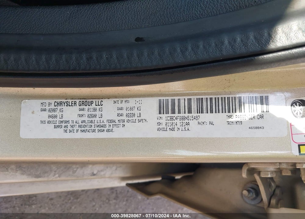 2011 CHRYSLER 200 LX VIN: 1C3BC4FB8BN515497