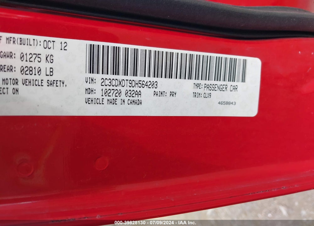 2013 DODGE CHARGER R/T MAX VIN: 2C3CDXDT9DH564203