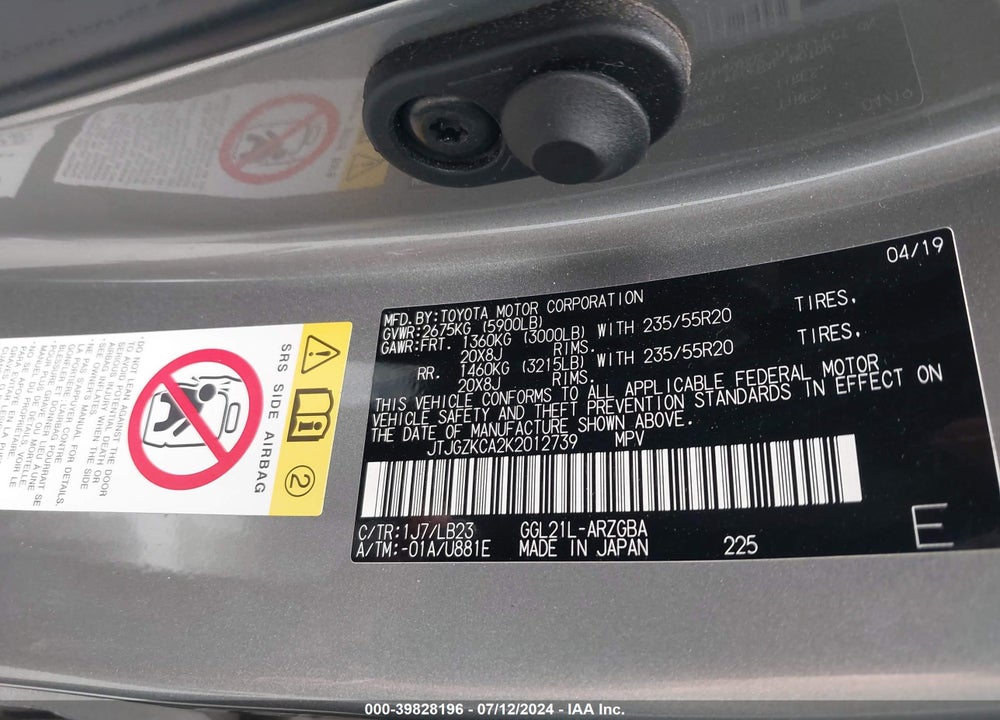 2019 LEXUS RX 350L PREMIUM VIN: JTJGZKCA2K2012739