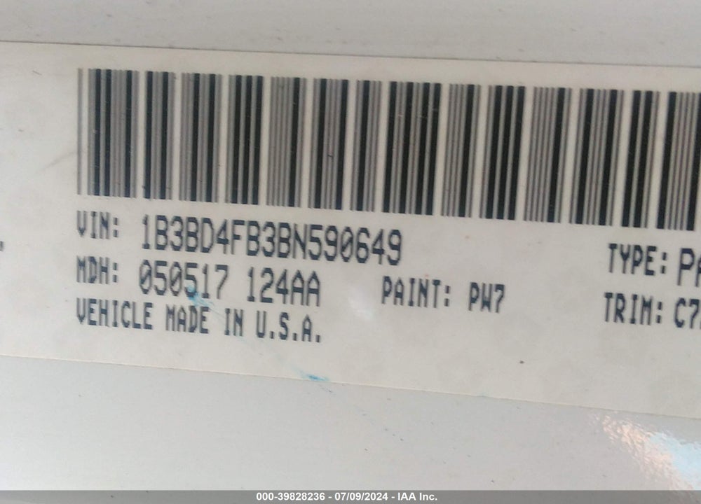 2011 DODGE AVENGER EXPRESS VIN: 1B3BD4FB3BN590649