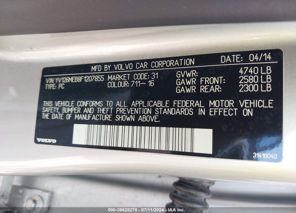 2015 VOLVO V60 T5 PREMIER VIN: YV126MEB8F1207855