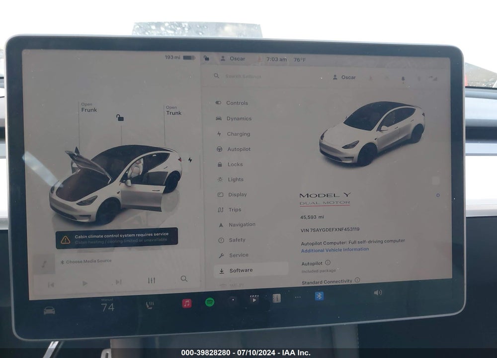 2022 TESLA MODEL Y PERFORMANCE DUAL MOTOR ALL-WHEEL DRIVE VIN: 7SAYGDEFXNF453119
