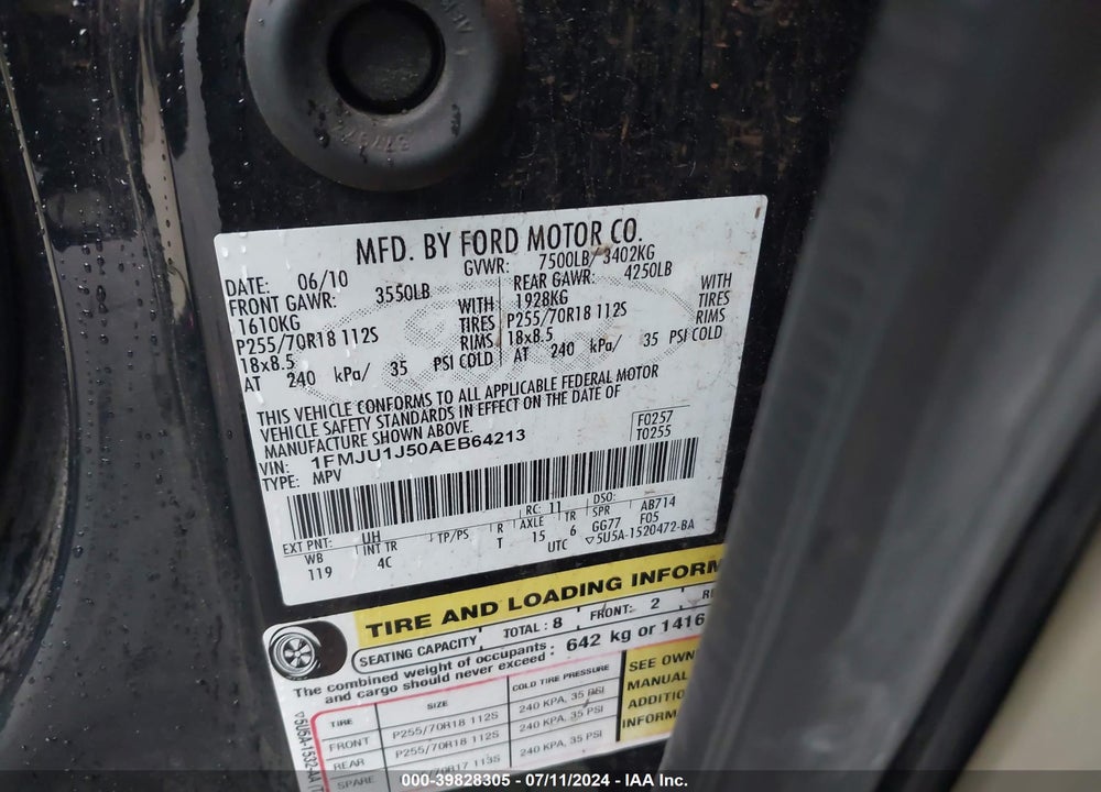 2010 FORD EXPEDITION VIN: 1FMJU1J50AEB64213