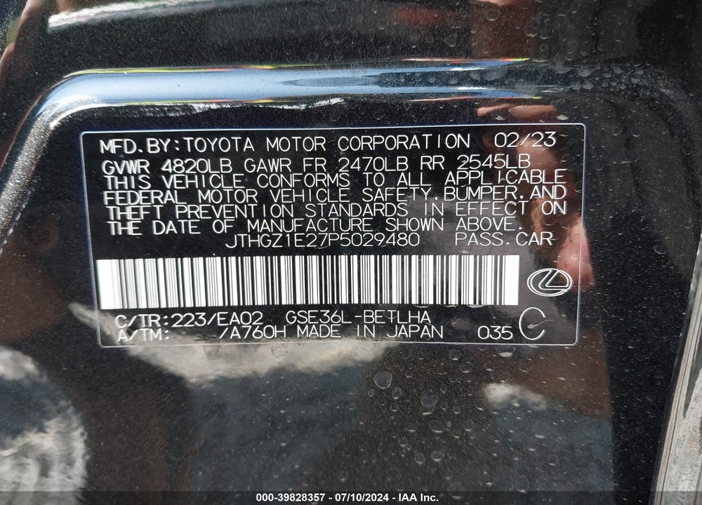2023 LEXUS IS 350 F-SPORT VIN: JTHGZ1E27P5029480