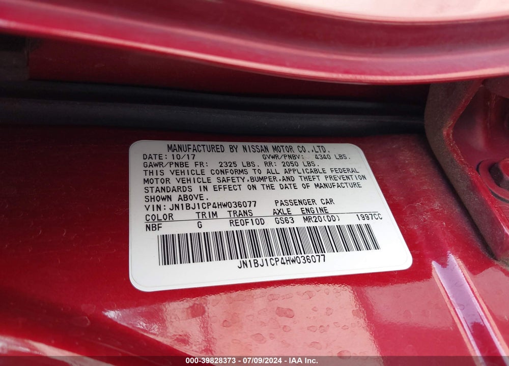 2017 NISSAN ROGUE SPORT VIN: JN1BJ1CP4HW036077