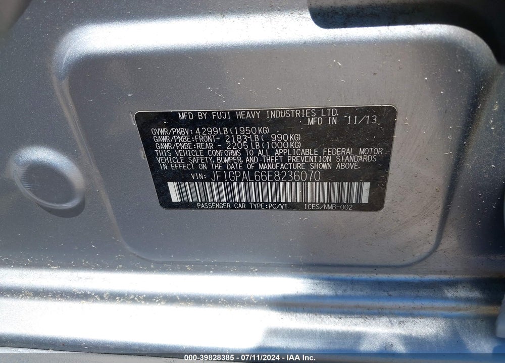 2014 SUBARU IMPREZA 2.0I SPORT PREMIUM VIN: JF1GPAL66E8236070