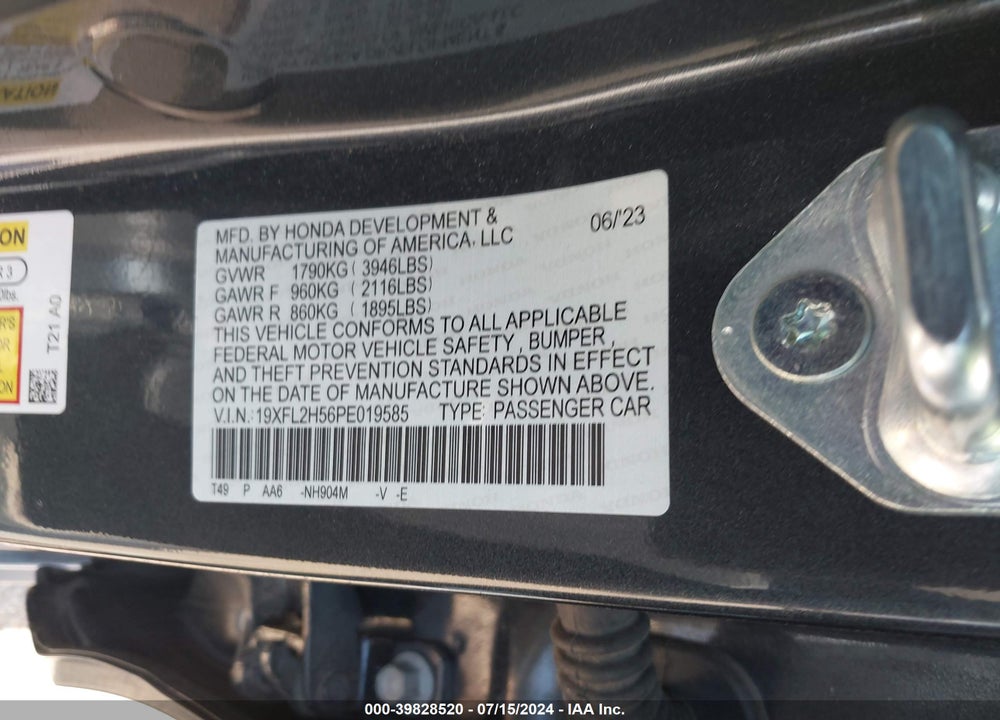2023 HONDA CIVIC LX VIN: 19XFL2H56PE019585