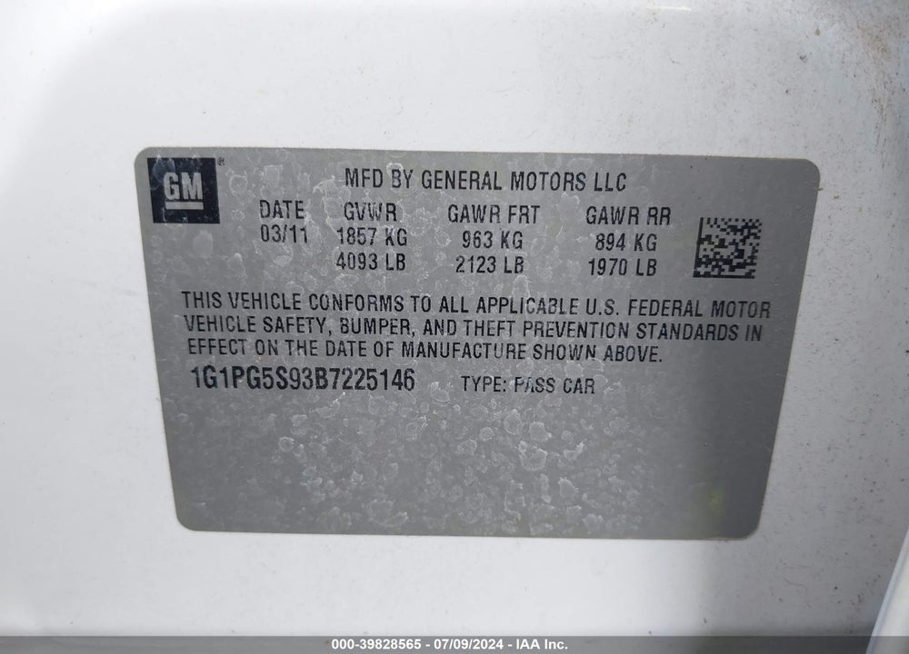 2011 CHEVROLET CRUZE 2LT VIN: 1G1PG5S93B7225146