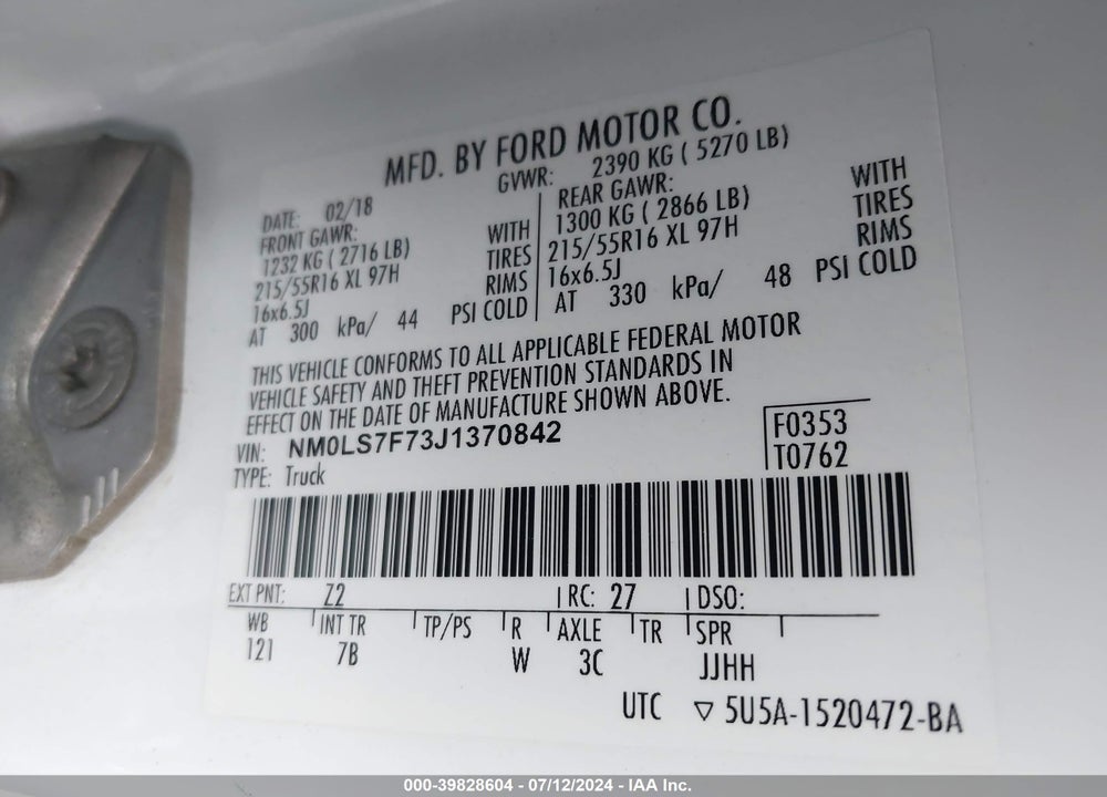 2018 FORD TRANSIT CONNECT XLT VIN: NM0LS7F73J1370842