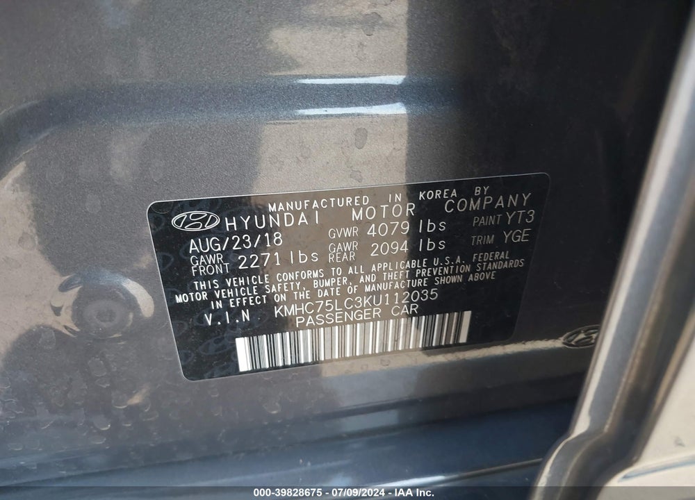 2019 HYUNDAI IONIQ HYBRID SEL VIN: KMHC75LC3KU112035