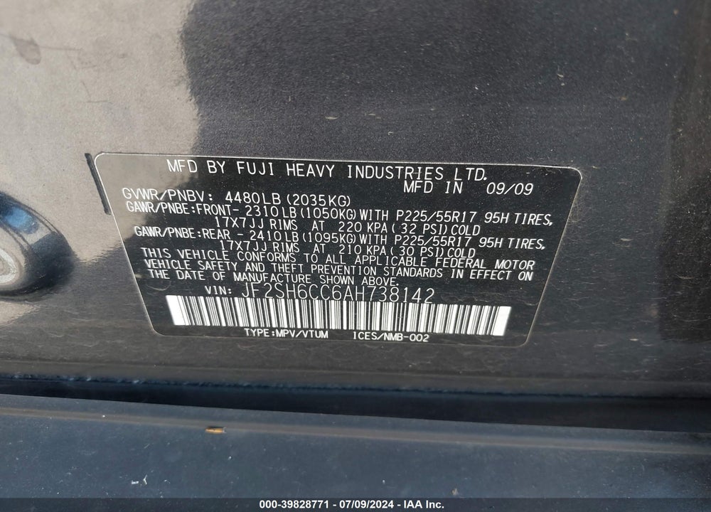 2010 SUBARU FORESTER 2.5X PREMIUM VIN: JF2SH6CC6AH738142