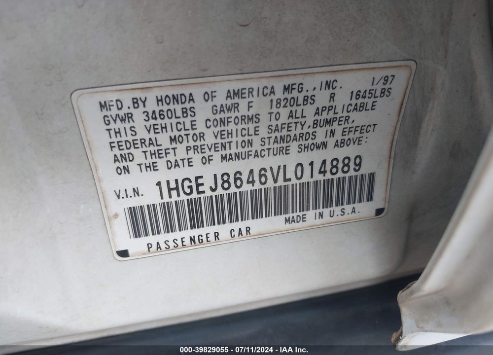 1997 HONDA CIVIC EX VIN: 1HGEJ8646VL014889
