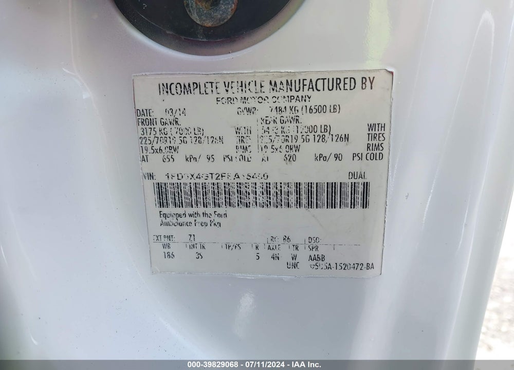 2015 FORD F-450 CHASSIS XLT VIN: 1FD0X4GT2FEA15450