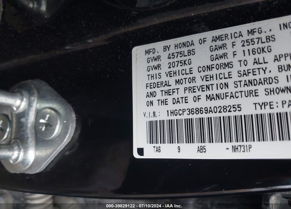 2009 HONDA ACCORD 3.5 EX-L VIN: 1HGCP36869A028255