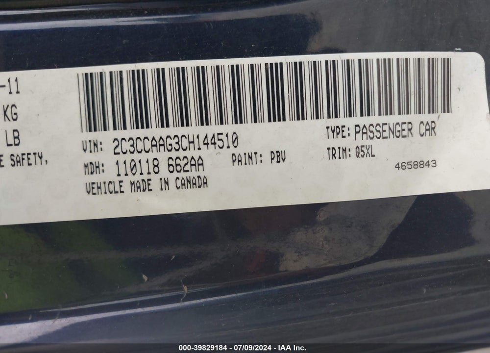 2012 CHRYSLER 300 VIN: 2C3CCAAG3CH144510