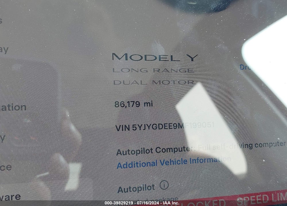 2021 TESLA MODEL Y LONG RANGE DUAL MOTOR ALL-WHEEL DRIVE VIN: 5YJYGDEE9MF199051