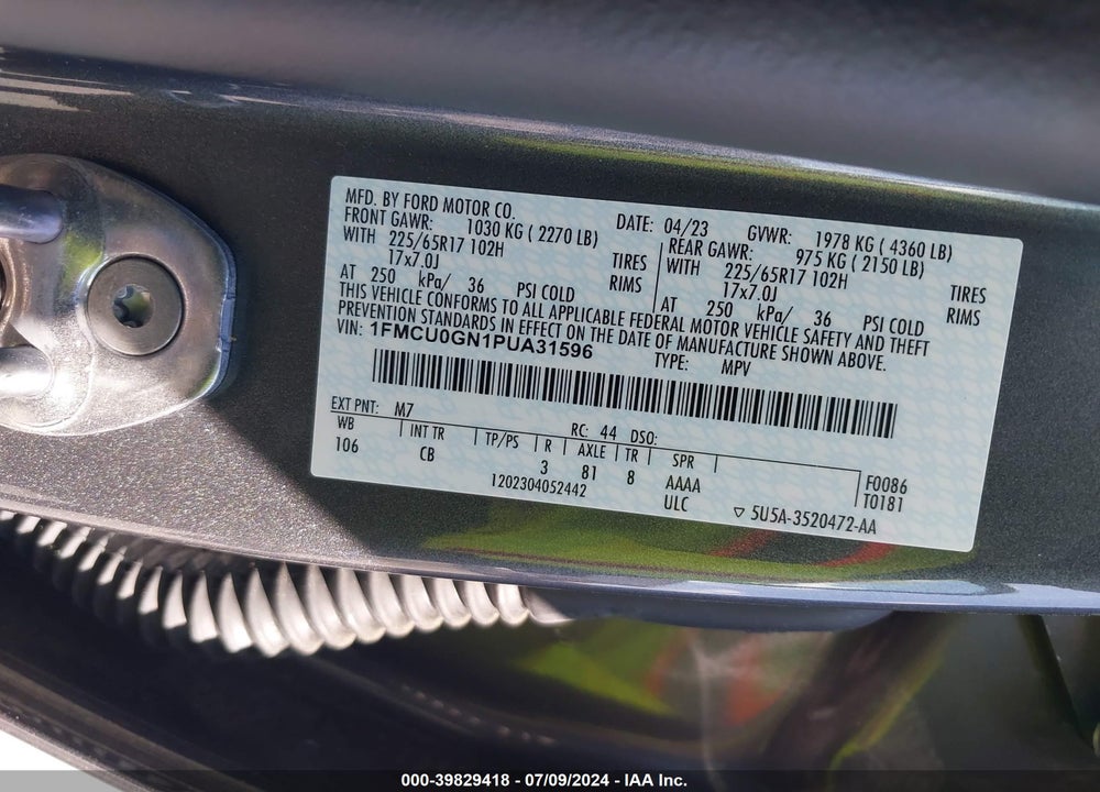 2023 FORD ESCAPE ACTIVE VIN: 1FMCU0GN1PUA31596
