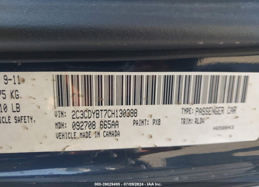 2012 DODGE CHALLENGER VIN: 2C3CDYBT7CH130398