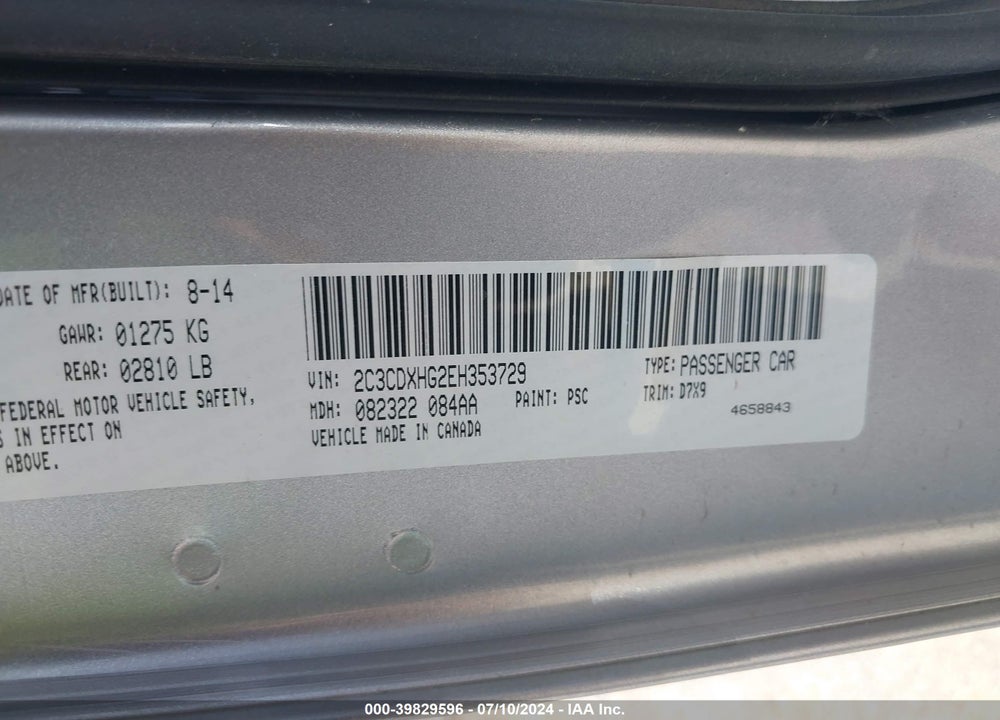 2014 DODGE CHARGER SXT VIN: 2C3CDXHG2EH353729