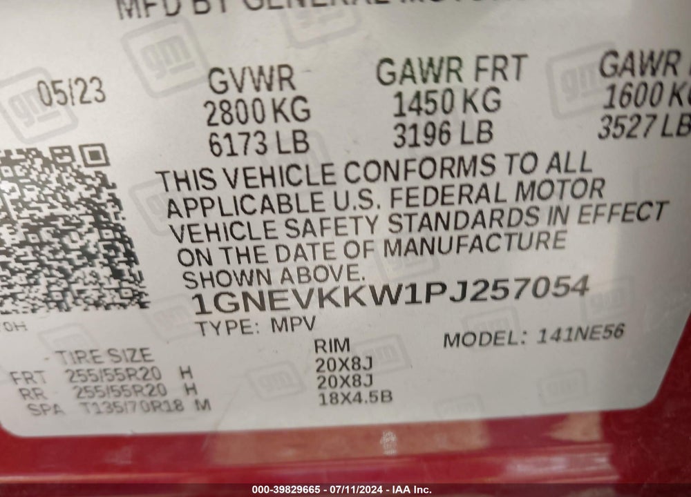 2023 CHEVROLET TRAVERSE AWD PREMIER VIN: 1GNEVKKW1PJ257054