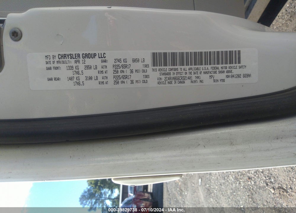 2012 VOLKSWAGEN ROUTAN SE VIN: 2C4RVABG6CR321401
