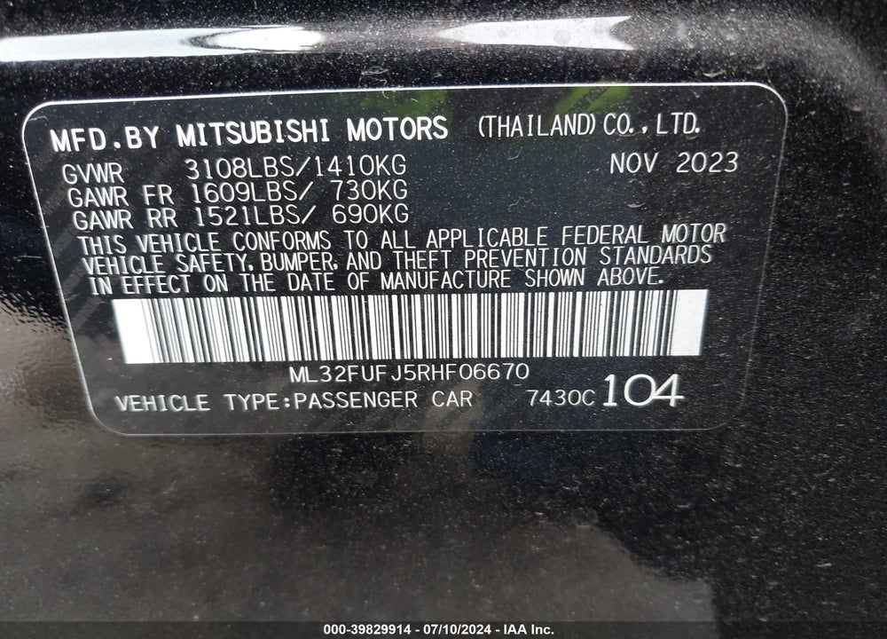 2024 MITSUBISHI MIRAGE G4 BLACK EDITION VIN: ML32FUFJ5RHF06670