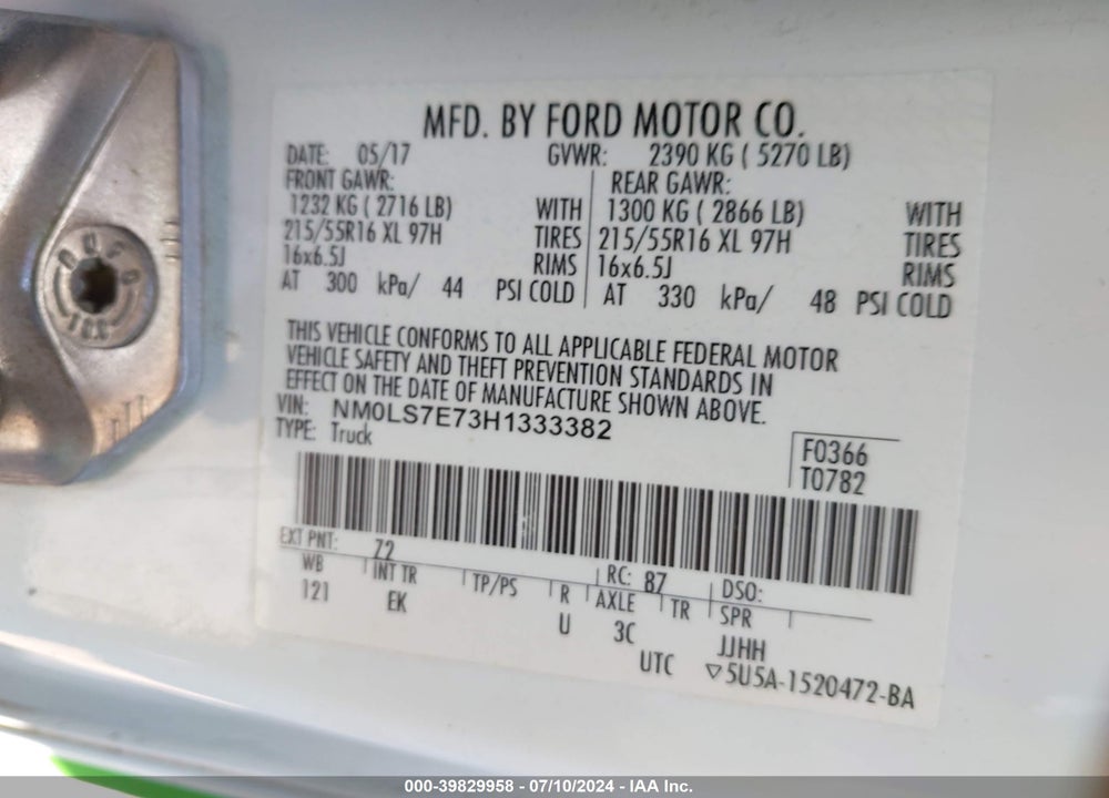 2017 FORD TRANSIT CONNECT VIN: NM0LS7E73H1333382