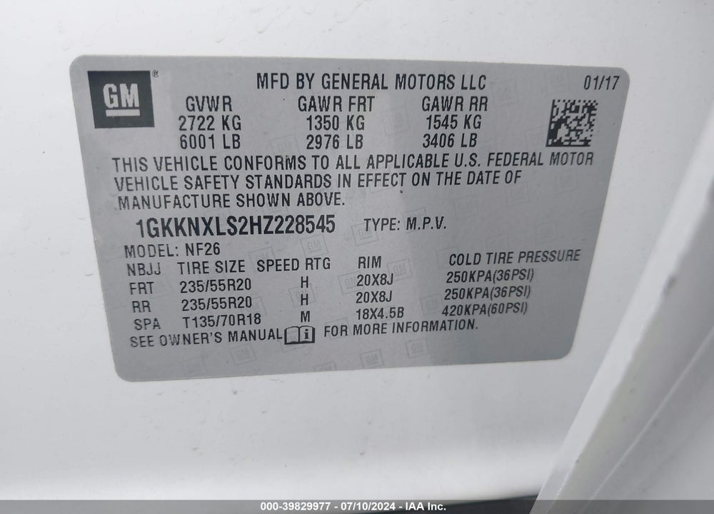 2017 GMC ACADIA DENALI VIN: 1GKKNXLS2HZ228545