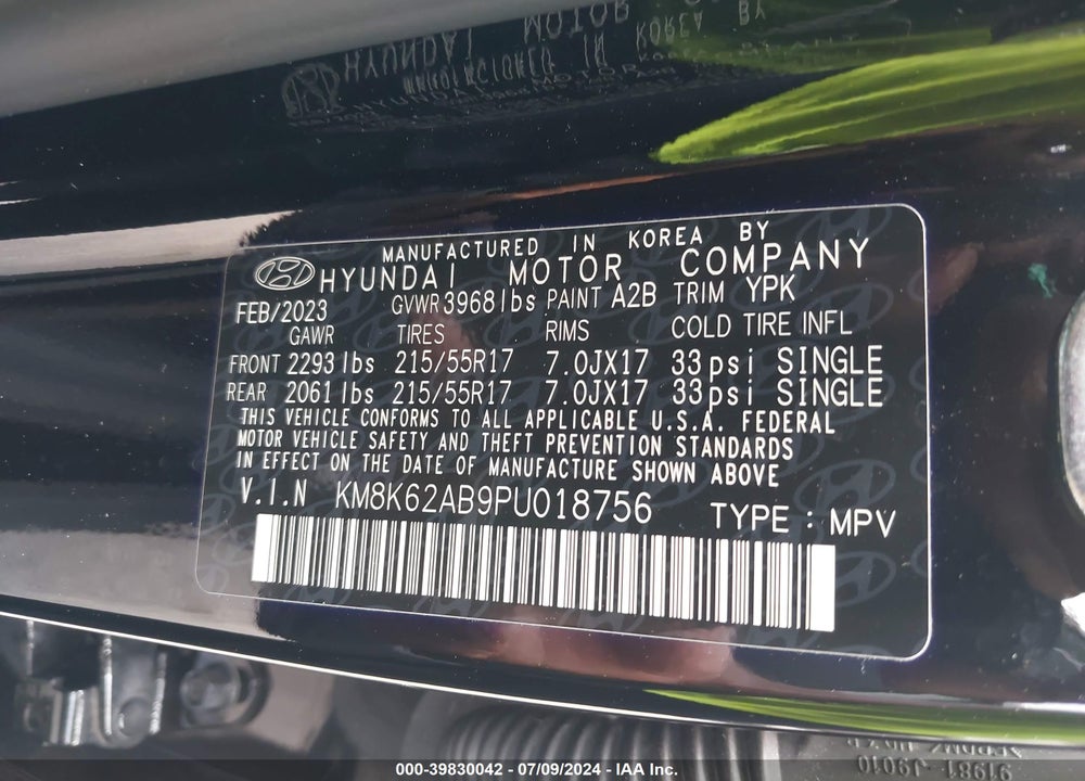 2023 HYUNDAI KONA SEL VIN: KM8K62AB9PU018756