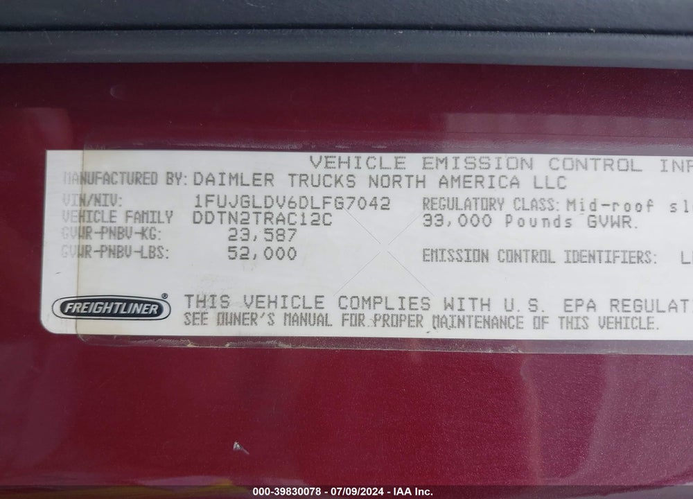 2013 FREIGHTLINER CASCADIA 125 VIN: 1FUJGLDV6DLFG7042