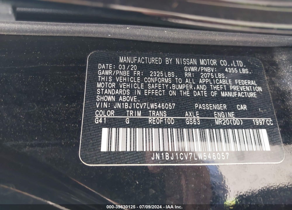 2020 NISSAN ROGUE SPORT VIN: JN1BJ1CV7LW546057