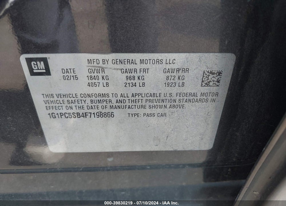 2015 CHEVROLET CRUZE 1LT AUTO VIN: 1G1PC5SB4F7198866
