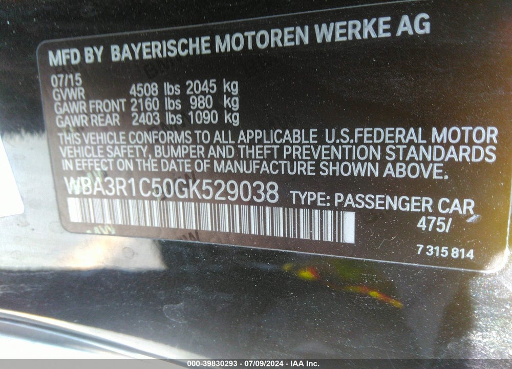 2016 BMW 435I VIN: WBA3R1C50GK529038