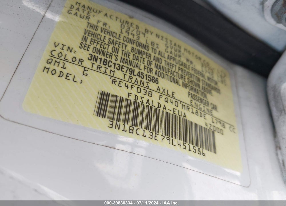 2009 NISSAN VERSA VIN: 3N1BC13E79L451586