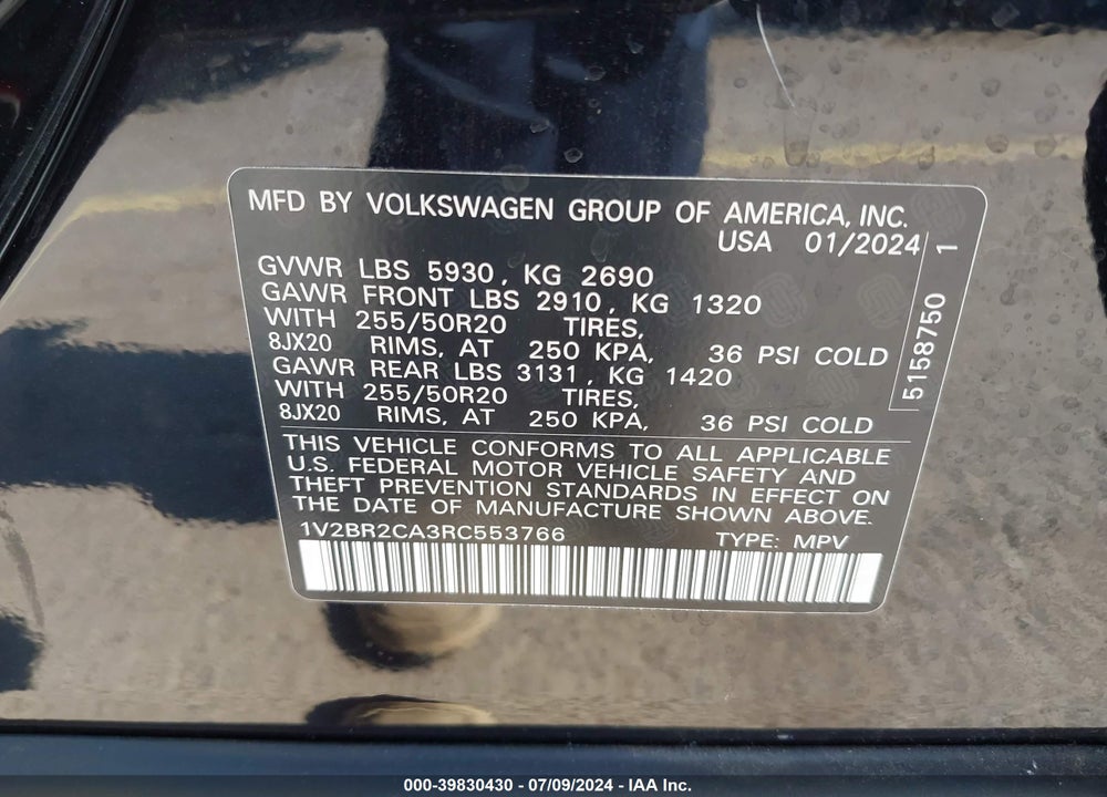 2024 VOLKSWAGEN ATLAS 2.0T SEL VIN: 1V2BR2CA3RC553766