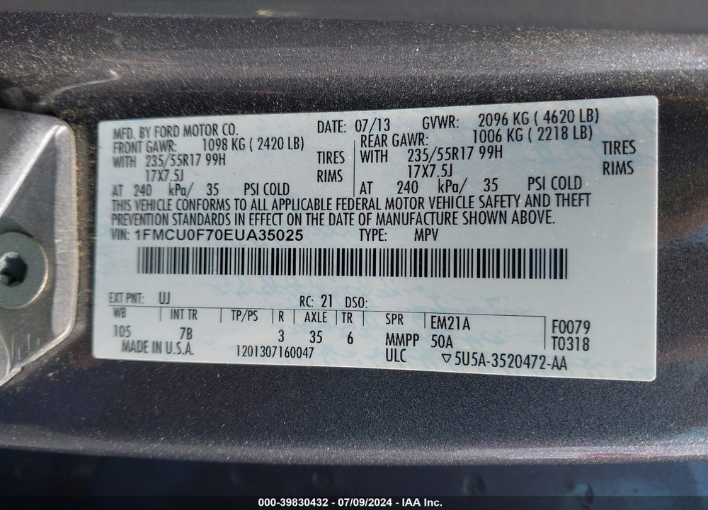 2014 FORD ESCAPE S VIN: 1FMCU0F70EUA35025