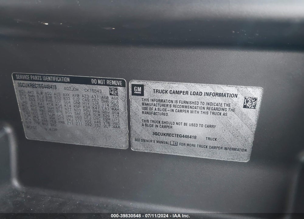 2014 CHEVROLET SILVERADO 1500 2LT VIN: 3GCUKREC7EG448418