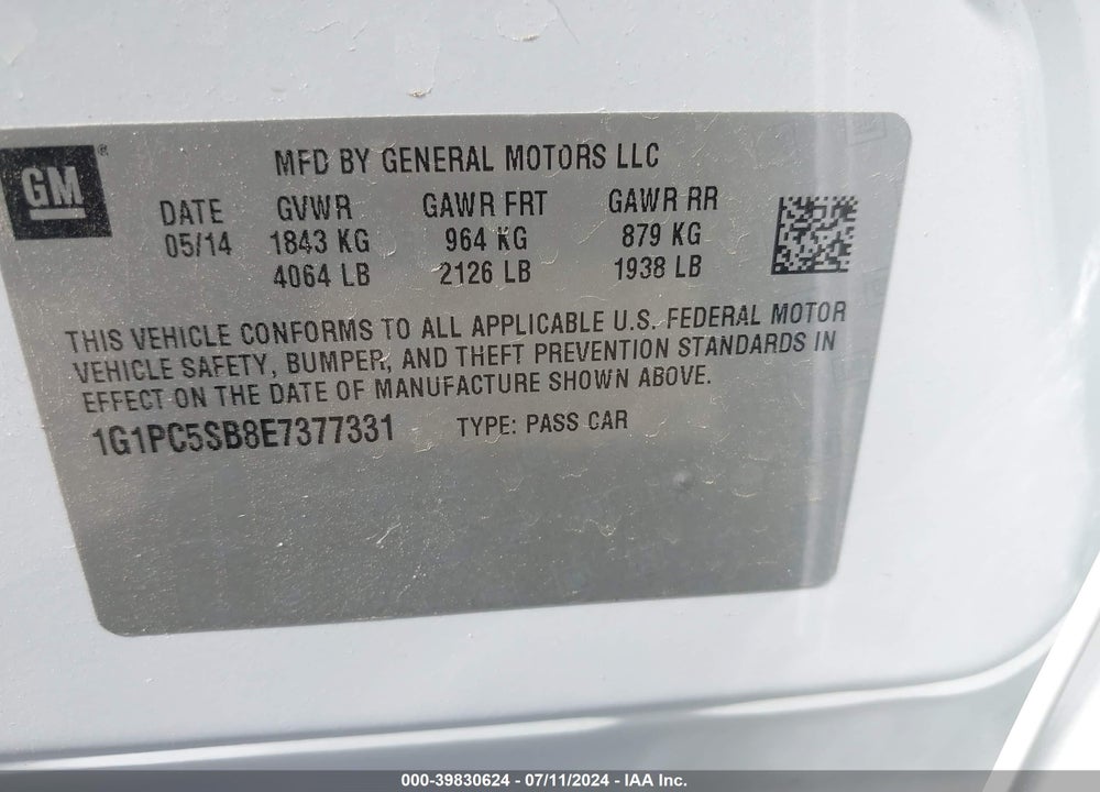 2014 CHEVROLET CRUZE VIN: 1G1PC5SB8E7377331