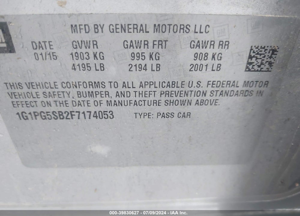 2015 CHEVROLET CRUZE LTZ VIN: 1G1PG5SB2F7174053