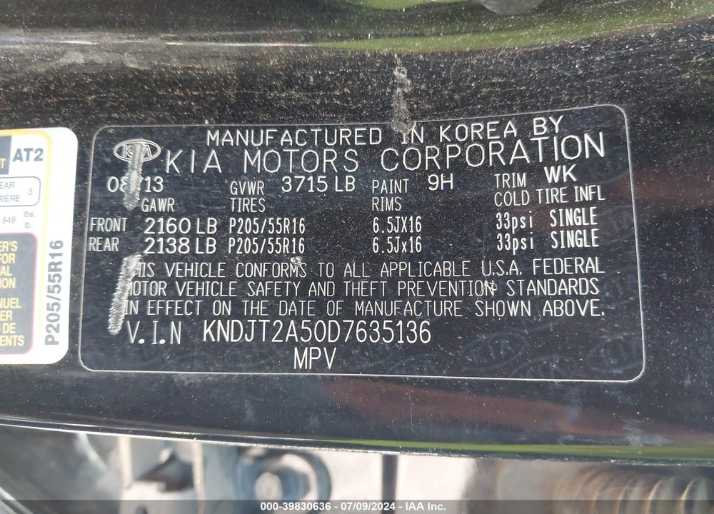 2013 KIA SOUL VIN: KNDJT2A50D7635136