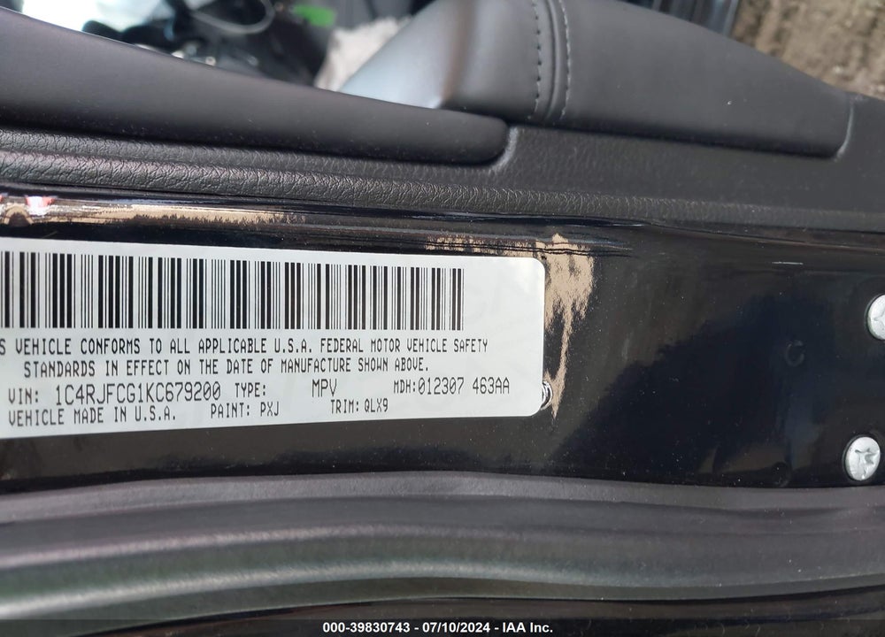 2019 JEEP GRAND CHEROKEE HIGH ALTITUDE 4X4 VIN: 1C4RJFCG1KC679200