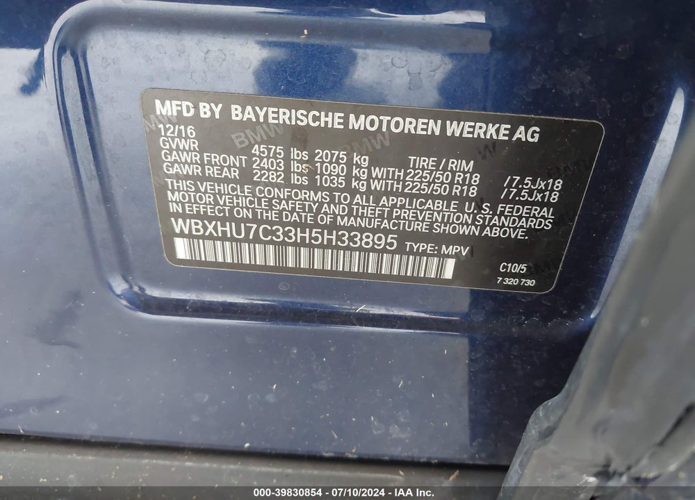 2017 BMW X1 SDRIVE28I VIN: WBXHU7C33H5H33895