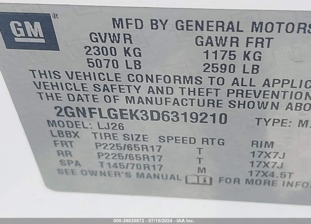 2013 CHEVROLET EQUINOX LTZ VIN: 2GNFLGEK3D6319210