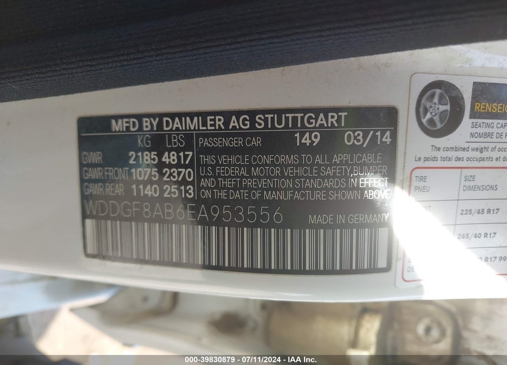 2014 MERCEDES-BENZ C 300 LUXURY 4MATIC/SPORT 4MATIC VIN: WDDGF8AB6EA953556