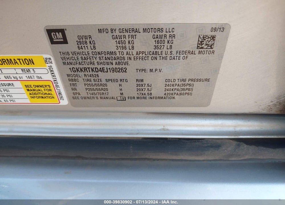 2014 GMC ACADIA DENALI VIN: 1GKKRTKD4EJ190262