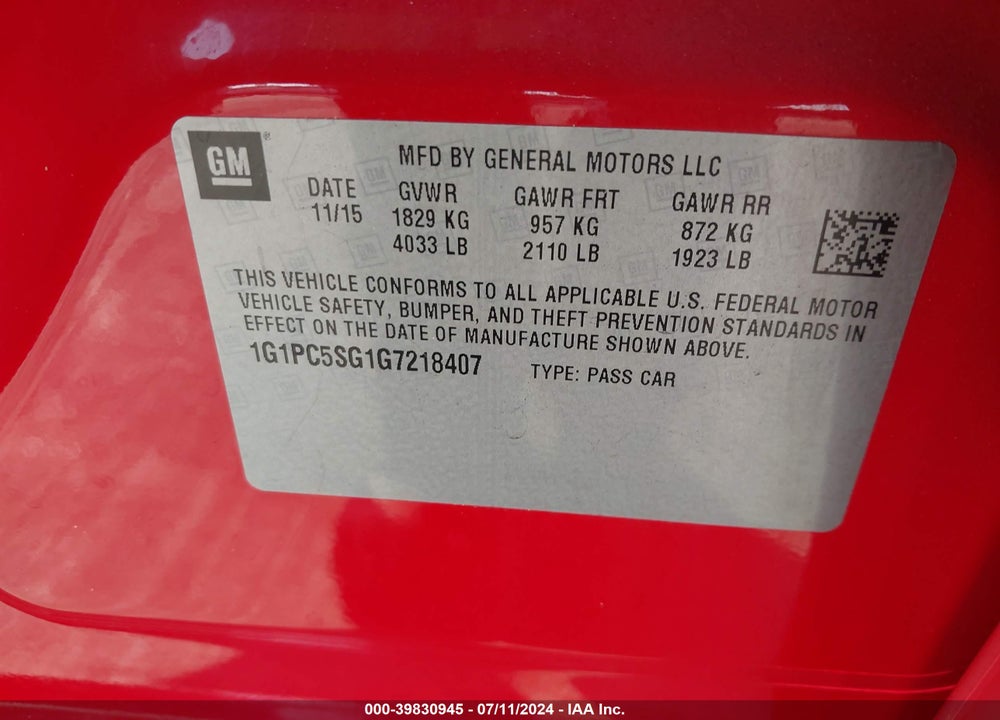2016 CHEVROLET CRUZE LIMITED LS AUTO VIN: 1G1PC5SG1G7218407