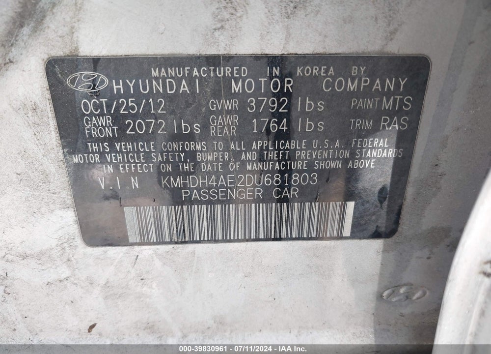 2013 HYUNDAI ELANTRA GLS VIN: KMHDH4AE2DU681803
