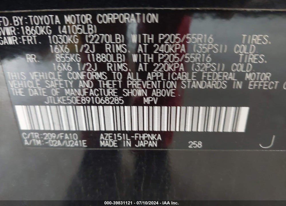 2009 SCION XB VIN: JTLKE50E891068285